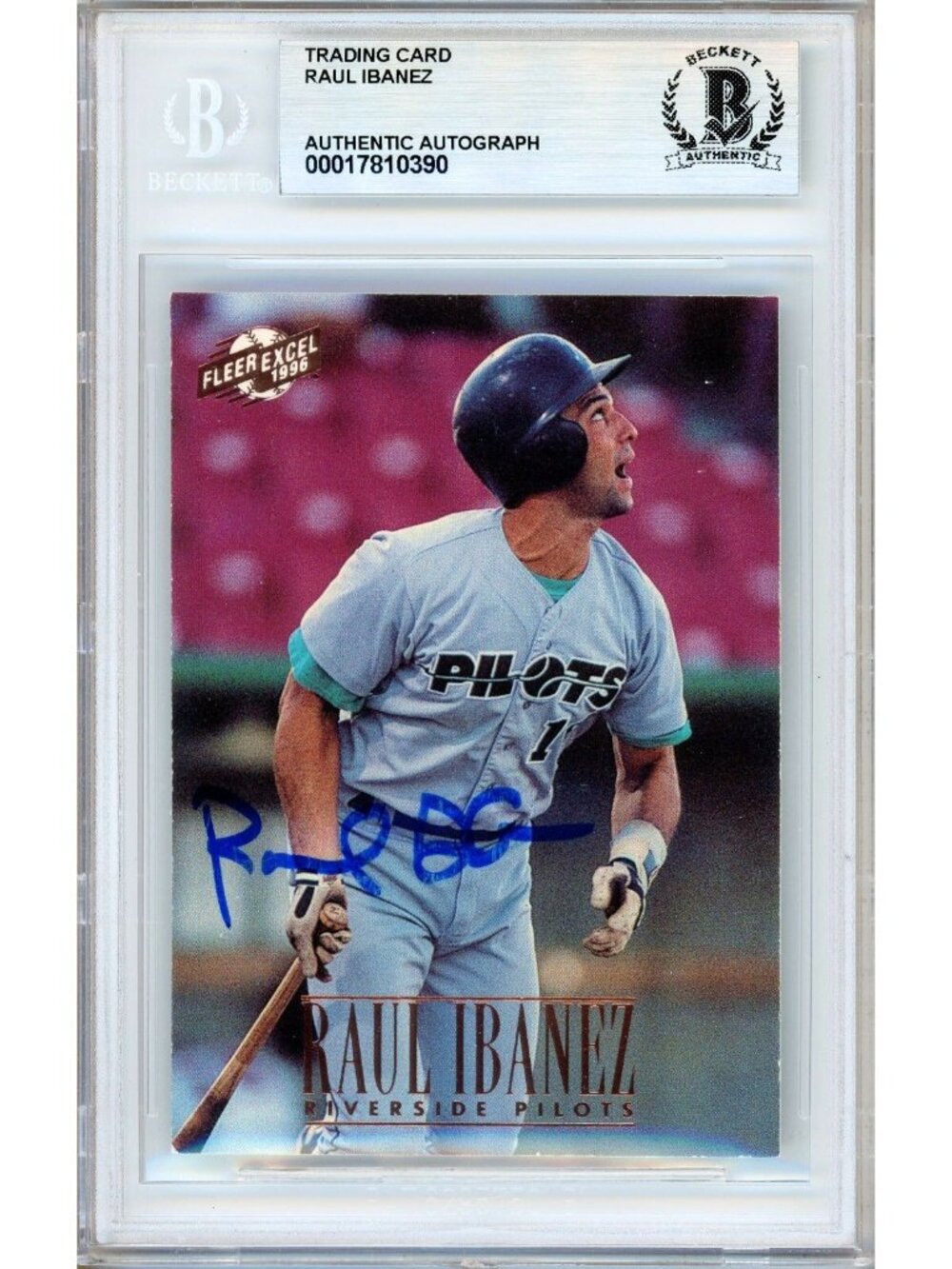 Raul Ibanez Signed 1996 Fleer Excel #105 Seattle Mariners Beckett BAS Slab Auto